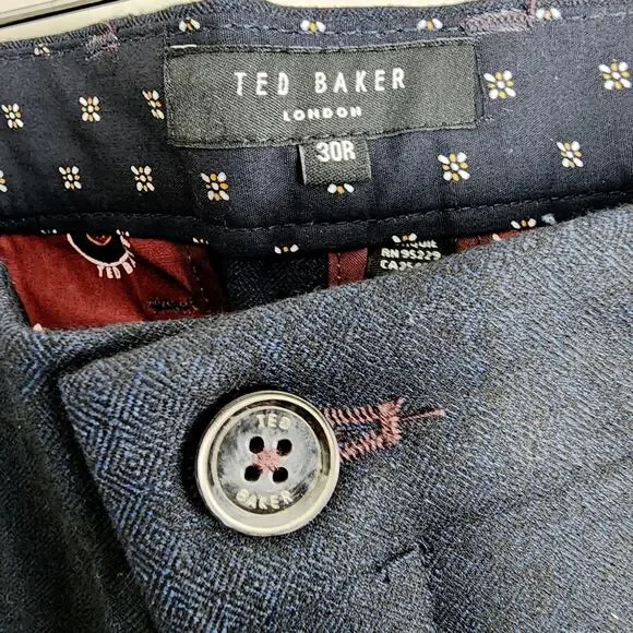 Ted Baker London Speck Semi Plain Navy Blue Slim Fit Dress Pants Trouser NWT 30R - Picture 6 of 10
